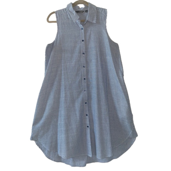 Mlle Gabrielle Striped Button Down Sleeveless Midi Shirt Dress - Picture 1 of 6